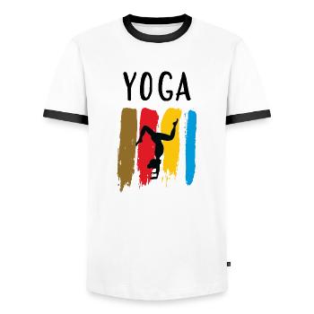 Yoga / Namaste / Lotusblume - Männer Kontrast-T-Shirt - Weiß/Schwarz - Vorne - AI Model Female 172 light (172cm) & AI Model Male 178 dark (178cm)