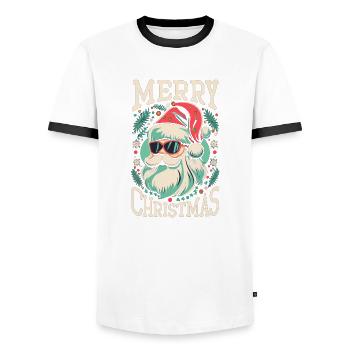 Merry Christmas Family Xmas merry christmas - Men's Ringer Shirt - white/black - Front - AI Model Female 172 light (172cm) & AI Model Male 178 dark (178cm)