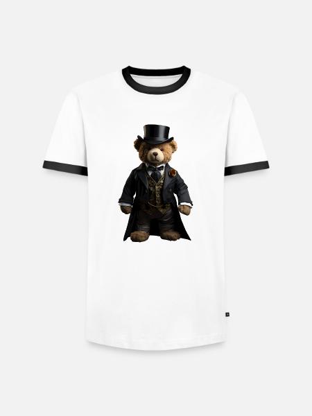 Plush bear in black tailcoat - Men's Ringer Shirt - white/black