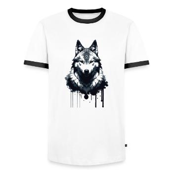 Wolf,Ink,Painting,Front,Graffiti,Black - Men's Ringer Shirt - white/black - Front - AI Model Female 172 light (172cm) & AI Model Male 178 dark (178cm)