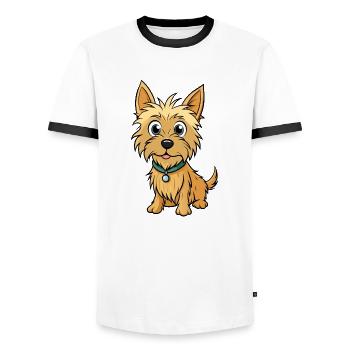 Kurioser Cairn Terrier Digitale Kunst - Männer Kontrast-T-Shirt - Weiß/Schwarz - Vorne - AI Model Female 172 light (172cm) & AI Model Male 178 dark (178cm)