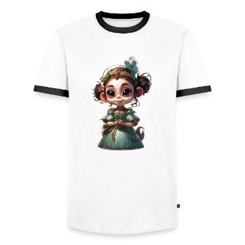 Singe mignon / Fille de singe / Mignon / noeud de cheveux - T-shirt contrasté Homme - blanc/noir - Devant - AI Model Female 172 light (172cm) & AI Model Male 178 dark (178cm)