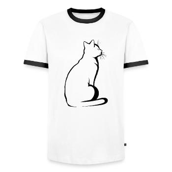 Cat, Cat Motif - Men's Ringer Shirt - white/black - Front - AI Model Female 172 light (172cm) & AI Model Male 178 dark (178cm)