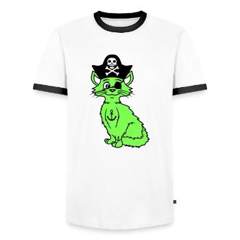 Süße Pirat Katzen Seeräuber Augenklappe Hut Kostüm - Männer Kontrast-T-Shirt - Weiß/Schwarz - Vorne - AI Model Female 172 light (172cm) & AI Model Male 178 dark (178cm)