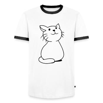 Cute Cat Looks Happy Smiling Kitten Fun - Men's Ringer Shirt - white/black - Front - AI Model Female 172 light (172cm) & AI Model Male 178 dark (178cm)