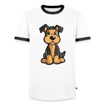 Airedale Terrier Hund Comic Niedlich - Männer Kontrast-T-Shirt - Weiß/Schwarz - Vorne - AI Model Female 172 light (172cm) & AI Model Male 178 dark (178cm)