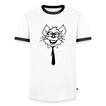 Smart Nerd Cat Horn-Rimmed Glasses Geek Tie Glasses - Men's Ringer Shirt - white/black - Front - AI Model Female 172 light (172cm) & AI Model Male 178 dark (178cm)