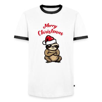 Sloth Christmas - Men's Ringer Shirt - white/black - Front - AI Model Female 172 light (172cm) & AI Model Male 178 dark (178cm)