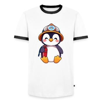 Vorbereiteter Pinguin-Brandschutz-Cartoon - Männer Kontrast-T-Shirt - Weiß/Schwarz - Vorne - AI Model Female 172 light (172cm) & AI Model Male 178 dark (178cm)