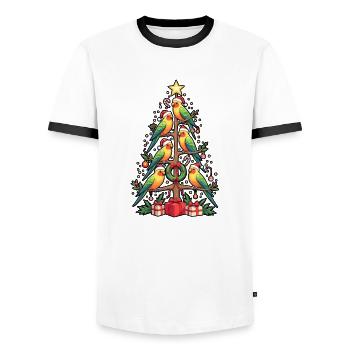 Wellensittich Vogel Weihnachtsbaum - Männer Kontrast-T-Shirt - Weiß/Schwarz - Vorne - AI Model Female 172 light (172cm) & AI Model Male 178 dark (178cm)