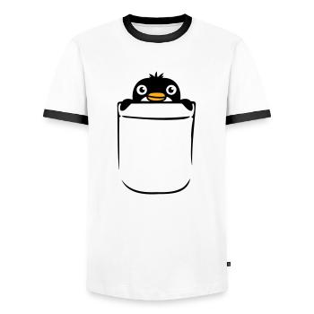 Little Penguin in Breast Pocket Bag Shirt Bag - Men's Ringer Shirt - white/black - Front - AI Model Female 172 light (172cm) & AI Model Male 178 dark (178cm)