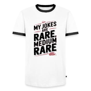 Medium Rare Blagues - T-shirt contrasté Homme - blanc/noir - Devant - AI Model Female 172 light (172cm) & AI Model Male 178 dark (178cm)