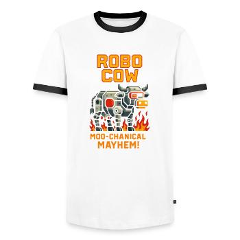 Robo Vache Moo-chanical Mayhem Pixel - T-shirt contrasté Homme - blanc/noir - Devant - AI Model Female 172 light (172cm) & AI Model Male 178 dark (178cm)
