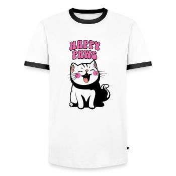 Le chat heureux, chat cute - T-shirt contrasté Homme - blanc/noir - Devant - AI Model Female 172 light (172cm) & AI Model Male 178 dark (178cm)