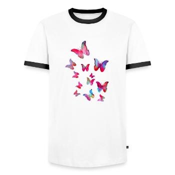 Papillon, butterfly, essaim, voler - T-shirt contrasté Homme - blanc/noir - Devant - AI Model Female 172 light (172cm) & AI Model Male 178 dark (178cm)