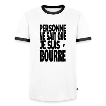 personne ne sait que je suis bourré - T-shirt contrasté Homme - blanc/noir - Devant - AI Model Female 172 light (172cm) & AI Model Male 178 dark (178cm)