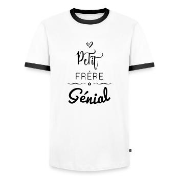PETIT FRÈRE GÉNIAL - T-shirt contrasté Homme - blanc/noir - Devant - AI Model Female 172 light (172cm) & AI Model Male 178 dark (178cm)