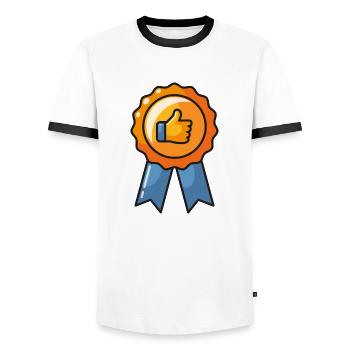Médaille pouce levé - T-shirt contrasté Homme - blanc/noir - Devant - AI Model Female 172 light (172cm) & AI Model Male 178 dark (178cm)