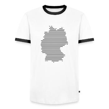 Germany / / World Cup 2014 / / Abstract - Men's Ringer Shirt - white/black - Front - AI Model Female 172 light (172cm) & AI Model Male 178 dark (178cm)