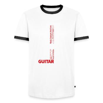 Genre de guitare Rouge / Blanc - sur foncé - T-shirt contrasté Homme - blanc/noir - Devant - AI Model Female 172 light (172cm) & AI Model Male 178 dark (178cm)