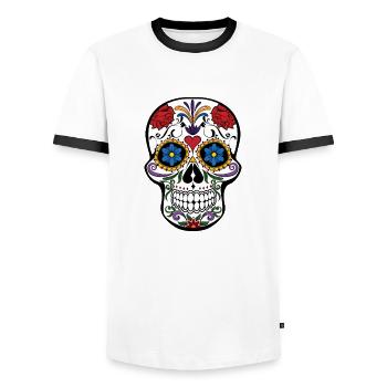 Totenkopf "Mexico" - Männer Kontrast-T-Shirt - Weiß/Schwarz - Vorne - AI Model Female 172 light (172cm) & AI Model Male 178 dark (178cm)