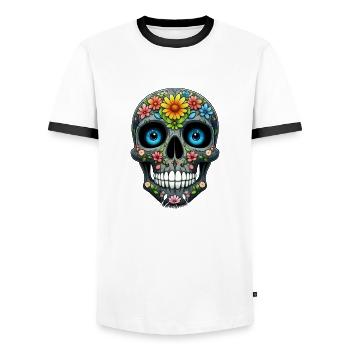 human skull made of cute avatar - Men's Ringer Shirt - white/black - Front - AI Model Female 172 light (172cm) & AI Model Male 178 dark (178cm)