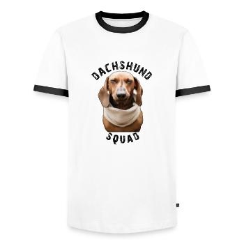 Teckel Dachshund Effectif - T-shirt contrasté Homme - blanc/noir - Devant - AI Model Female 172 light (172cm) & AI Model Male 178 dark (178cm)