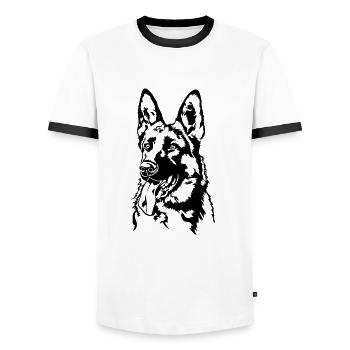 German Shepherd Dogs Portrait Dog Wilsigns - Men's Ringer Shirt - white/black - Front - AI Model Female 172 light (172cm) & AI Model Male 178 dark (178cm)