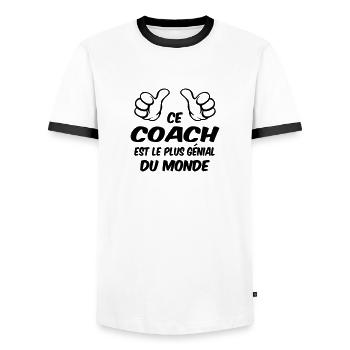 MEILLEUR COACH - T-shirt contrasté Homme - blanc/noir - Devant - AI Model Female 172 light (172cm) & AI Model Male 178 dark (178cm)