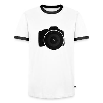 camera - Men's Ringer Shirt - white/black - Front - AI Model Female 172 light (172cm) & AI Model Male 178 dark (178cm)