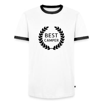 camping / campeur / campeuse / scout - T-shirt contrasté Homme - blanc/noir - Devant - AI Model Female 172 light (172cm) & AI Model Male 178 dark (178cm)