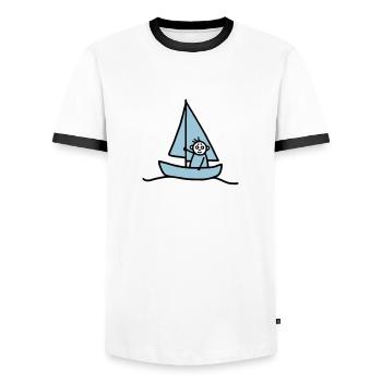 Sailing man - Sailboat - V2 - Men's Ringer Shirt - white/black - Front - AI Model Female 172 light (172cm) & AI Model Male 178 dark (178cm)