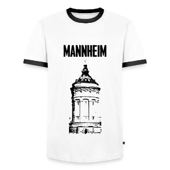Mannheim Wasserturm Schwarz - Männer Kontrast-T-Shirt - Weiß/Schwarz - Vorne - AI Model Female 172 light (172cm) & AI Model Male 178 dark (178cm)