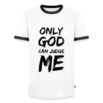 Only God can judge me N - Men's Ringer Shirt - white/black - Front - AI Model Female 172 light (172cm) & AI Model Male 178 dark (178cm)