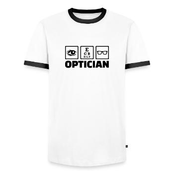 Optician - Men's Ringer Shirt - white/black - Front - AI Model Female 172 light (172cm) & AI Model Male 178 dark (178cm)