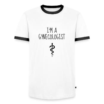 Gynecologist Gynécologue Gynäkologe Médecine - Men's Ringer Shirt - white/black - Front - AI Model Female 172 light (172cm) & AI Model Male 178 dark (178cm)