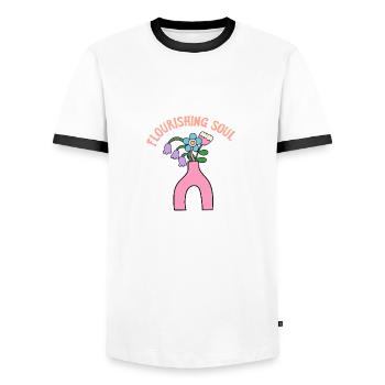 Colorful Bouquet - Blooming Soul - Gift - Men's Ringer Shirt - white/black - Front - AI Model Female 172 light (172cm) & AI Model Male 178 dark (178cm)