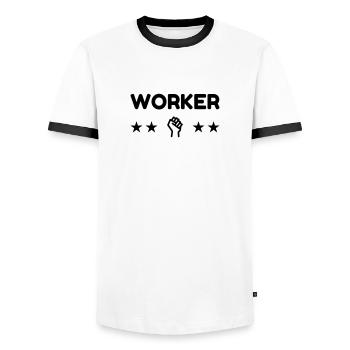Worker Arbeiter Ouvrier Work Arbeit Travail - Men's Ringer Shirt - white/black - Front - AI Model Female 172 light (172cm) & AI Model Male 178 dark (178cm)