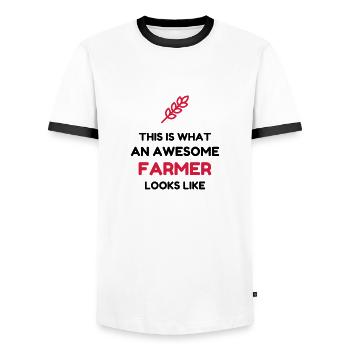 Landwirt / Bauer / Landwirtschaft / Traktor - Männer Kontrast-T-Shirt - Weiß/Schwarz - Vorne - AI Model Female 172 light (172cm) & AI Model Male 178 dark (178cm)