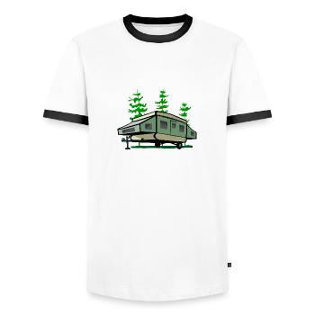 Camping Pop Up Trailer - Men's Ringer Shirt - white/black - Front - AI Model Female 172 light (172cm) & AI Model Male 178 dark (178cm)