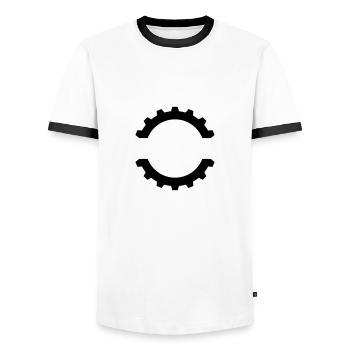 EBM Logo 5 (Vector) - Men's Ringer Shirt - white/black - Front - AI Model Female 172 light (172cm) & AI Model Male 178 dark (178cm)