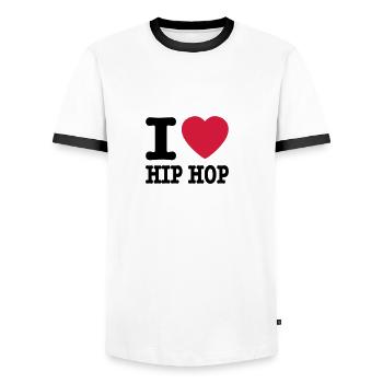 I love hiphop / I heart hiphop - T-shirt contrasté Homme - blanc/noir - Devant - AI Model Female 172 light (172cm) & AI Model Male 178 dark (178cm)