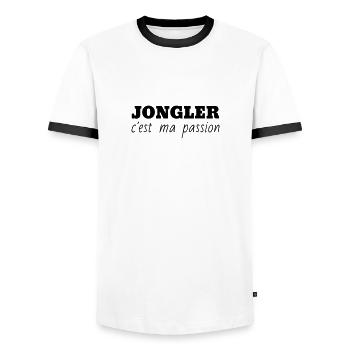 jongleur / jonglerie / jongleuse / cirque - T-shirt contrasté Homme - blanc/noir - Devant - AI Model Female 172 light (172cm) & AI Model Male 178 dark (178cm)