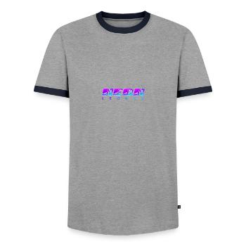 Neon Legacy Synthwave - Men's Ringer Shirt - grey/navy  - Front - AI Model Female 172 light (172cm) & AI Model Male 178 light (178cm)