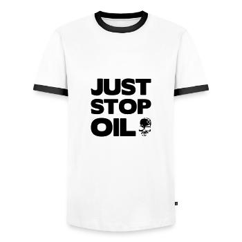 IL SUFFIT D’ARRÊTER L’HUILE - T-shirt contrasté Homme - blanc/noir - Devant - AI Model Female 172 light (172cm) & AI Model Male 178 dark (178cm)