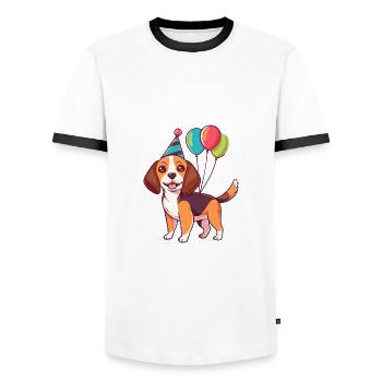 Beagle Hunde Geburtstag Comic - Männer Kontrast-T-Shirt - Weiß/Schwarz - Vorne - AI Model Female 172 light (172cm) & AI Model Male 178 dark (178cm)