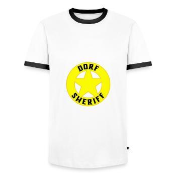Farben änderbar | Dorf Sheriff - Männer Kontrast-T-Shirt - Weiß/Schwarz - Vorne - AI Model Female 172 light (172cm) & AI Model Male 178 dark (178cm)