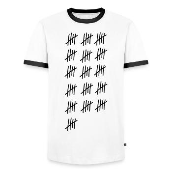 80 strokes / / 80 times / / Birthday / / gift - Men's Ringer Shirt - white/black - Front - AI Model Female 172 light (172cm) & AI Model Male 178 dark (178cm)