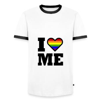 I love me - Men's Ringer Shirt - white/black - Front - AI Model Female 172 light (172cm) & AI Model Male 178 dark (178cm)