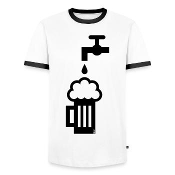 Beer Mug & Tap (Keg Beer / Draught Beer / Black) - Men's Ringer Shirt - white/black - Front - AI Model Female 172 light (172cm) & AI Model Male 178 dark (178cm)